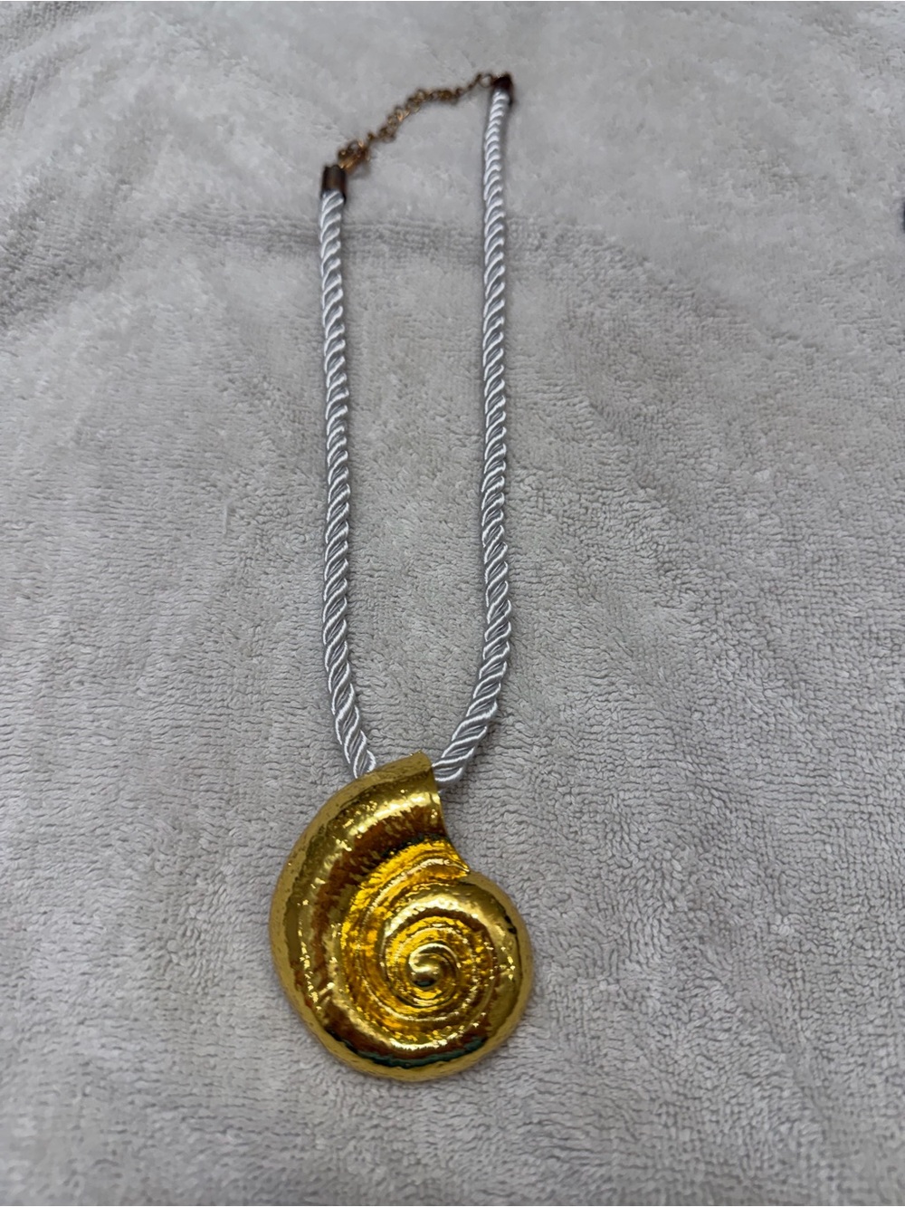 Gold Nautilus Pendant Necklace on Twisted Silver Rope